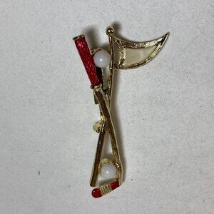 Gerry's Vintage Golf Club Flag Brooch Pin Gold Tone Red